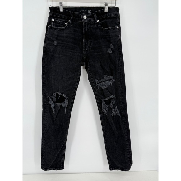 Abercrombie & Fitch Women's Distressed Black Wash Skinny Jeans Size 29W 30L - Picture 1 of 13